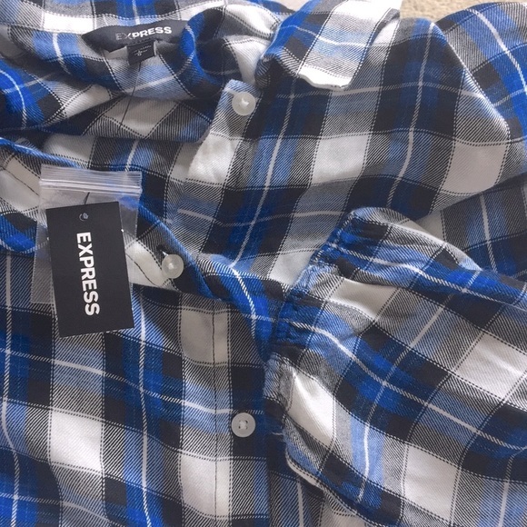 Express Women's Plaid Waist Tie Soft Blouse Shirt - Picture 6 of 10